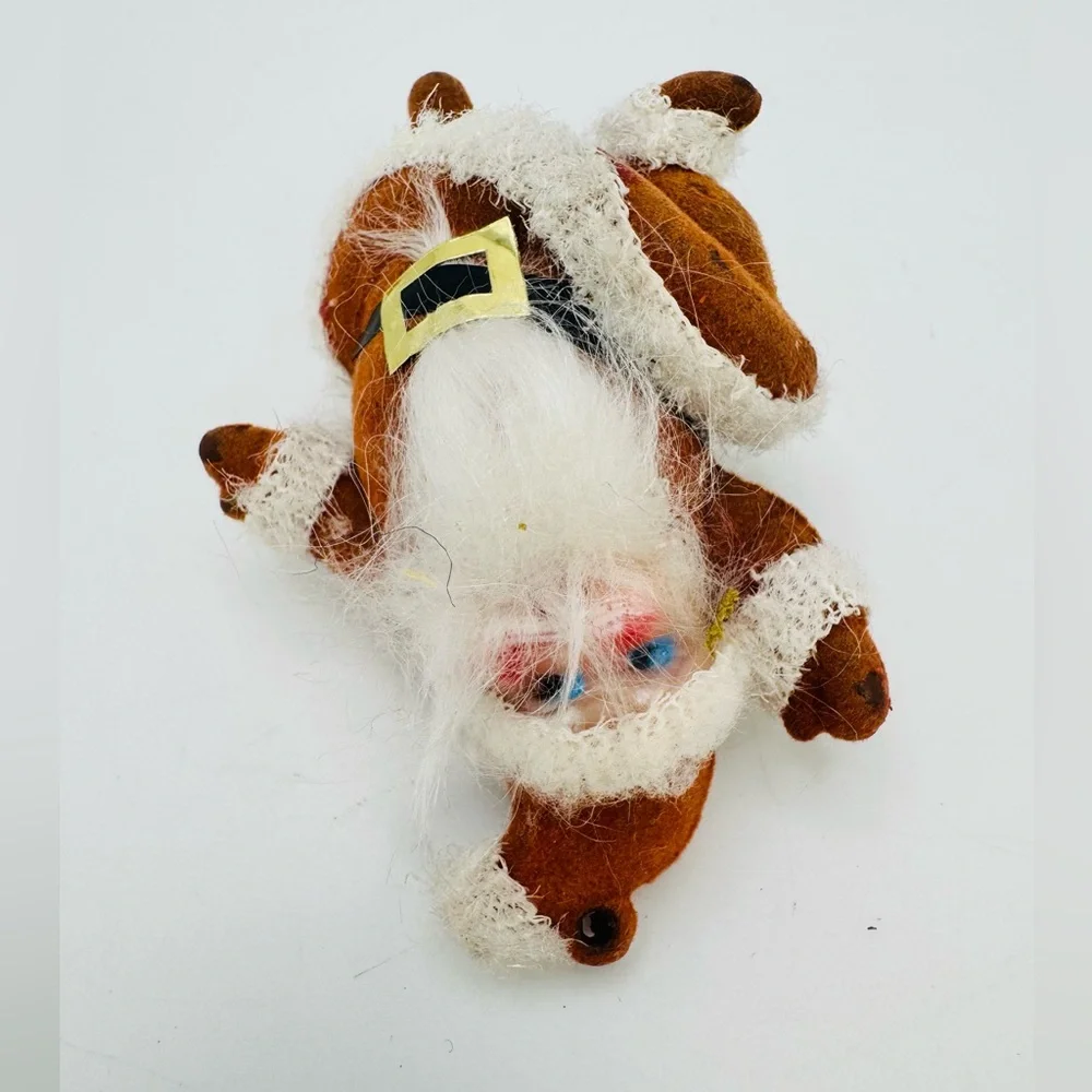 Vintage Christmas Flocked Dancing Santa Ornament Blow Mold